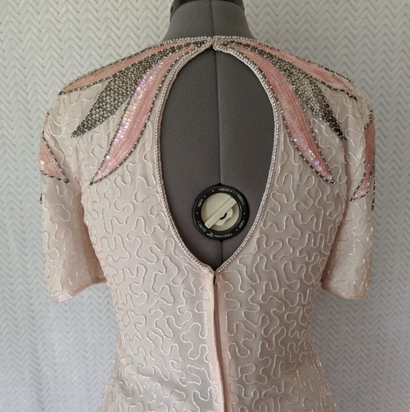 Vintage 80s Stenay Pale Pink Beaded Dress - Picture 3 of 8